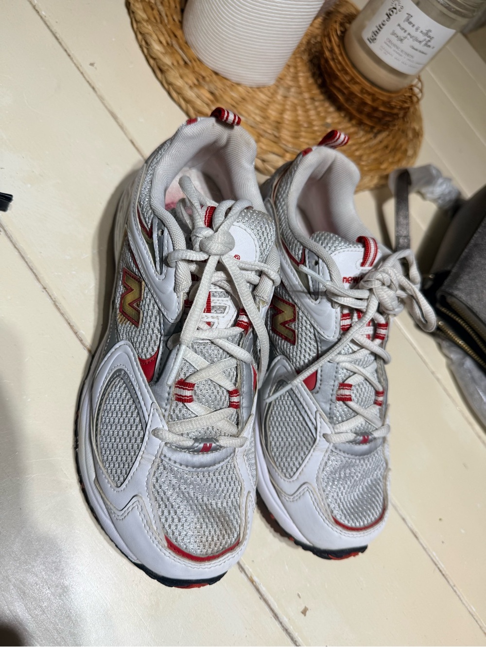 New Balance White & Red Kids' Athletic Sneakers